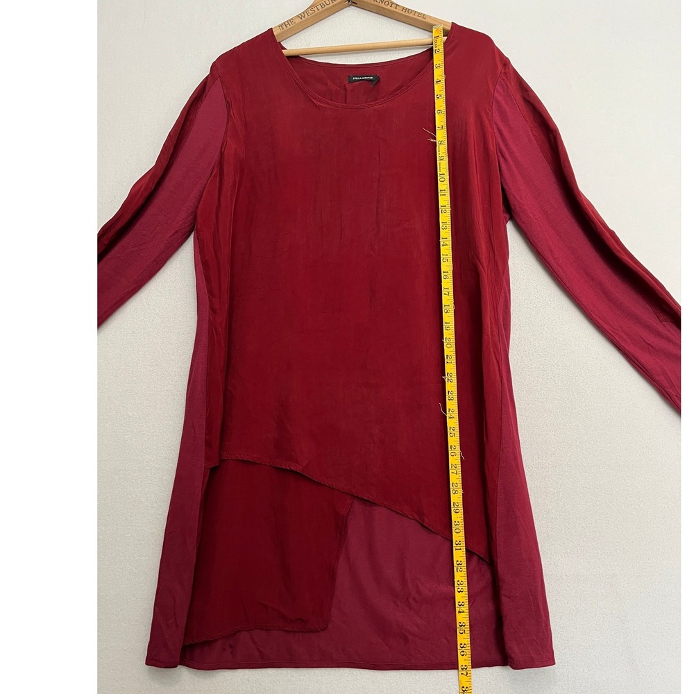 Stella Carakasi Red Asymmetrical Mixed Media Tunic Top Natural Lux Large - Picture 8 of 8